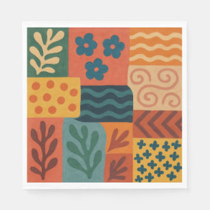 Fun Retro Garden Collage Pattern Motif Napkin