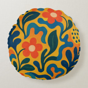 Fun Retro Garden Collage Pattern Motif Round Pillow