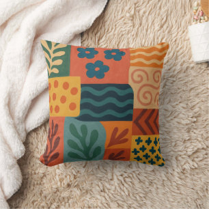 Fun Retro Garden Collage Pattern Motif Throw Pillow