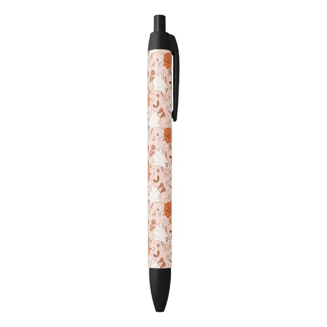 Fun Retro Ghost & Jack-O-Lantern Pattern Black Ink Pen (Bottom (Vertical))