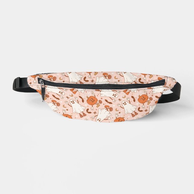 Fun Retro Ghost & Jack-O-Lantern Pattern Fanny Pack (Front)