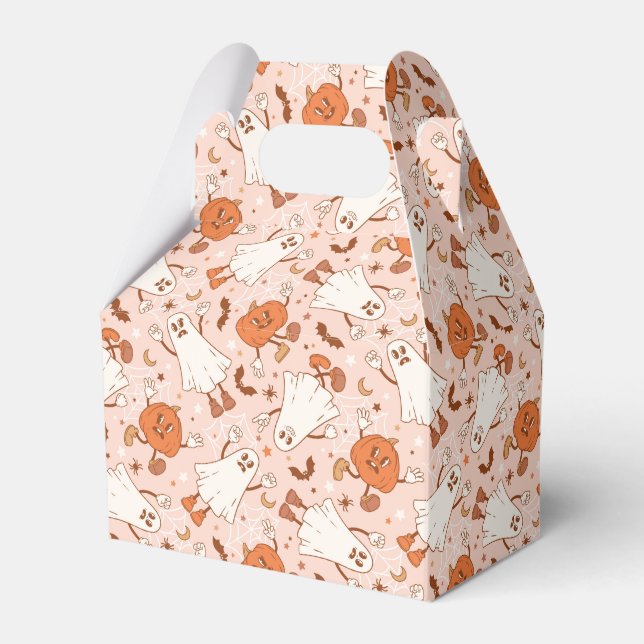 Fun Retro Ghost & Jack-O-Lantern Pattern Favor Box (Front Side)