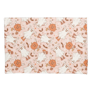 Fun Retro Ghost & Jack-O-Lantern Pattern Pillowcase