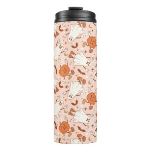 Fun Retro Ghost & Jack-O-Lantern Pattern Thermal Tumbler