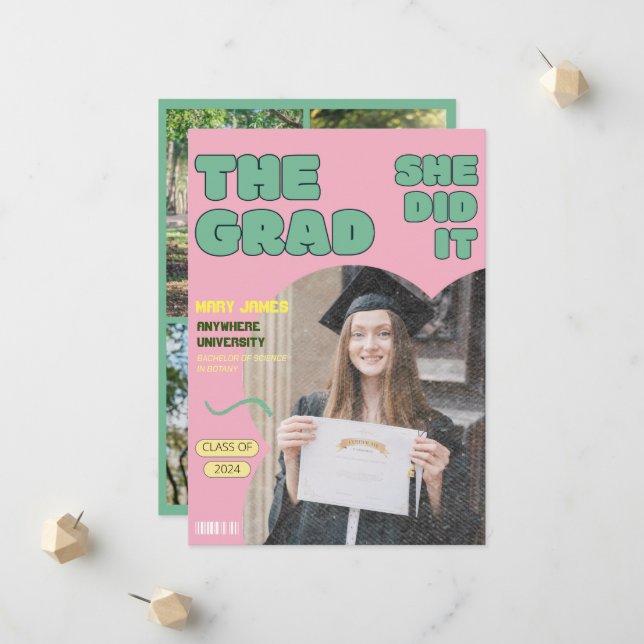 Fun Retro Graduate Photo Magazine Cover Announcement (Front/Back In Situ)
