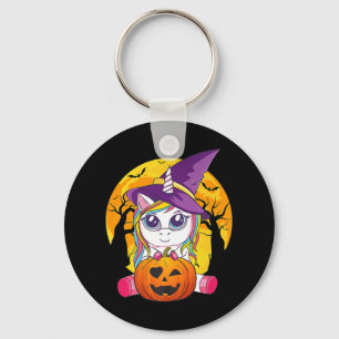 Fun Retro Halloween Gifts Cute Witchy Unicorn Girl Keychain
