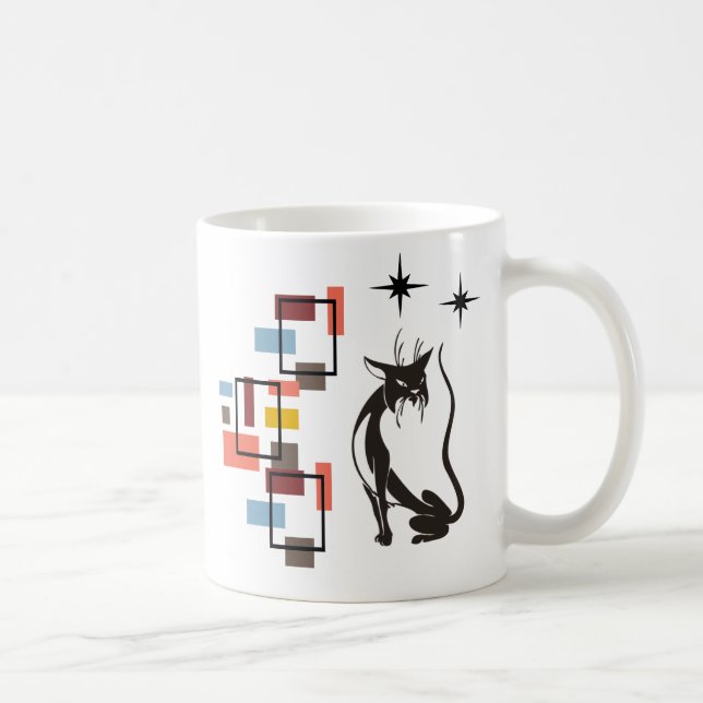 Fun Retro Kitty Mid Century Squares Cat Coffee Mug (Right)