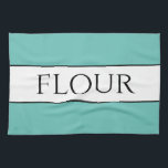 Fun Retro Light Teal Black White FLOUR Stripes Kitchen Towel<br><div class="desc">This fun colourful kitchen table design features FLOUR text inside a wide white centre stripe highlighted with black pinstripes against light teal aqua outer stripes. The text can be personalized.</div>