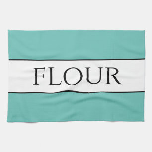 Fun Retro Light Teal Black White FLOUR Stripes Kitchen Towel