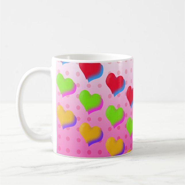 Fun Retro Love Pink Hearts Pattern Coffee Mug (Left)