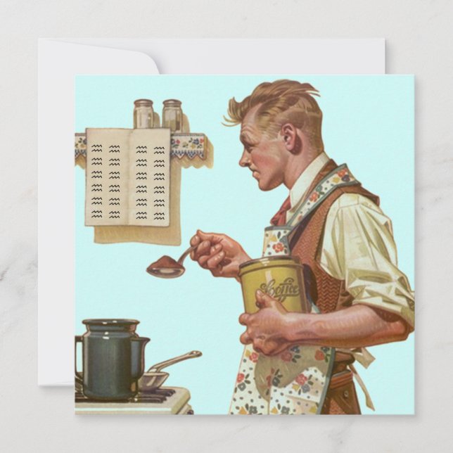 Fun Retro Making Coffee Retirement Invitations (Front)