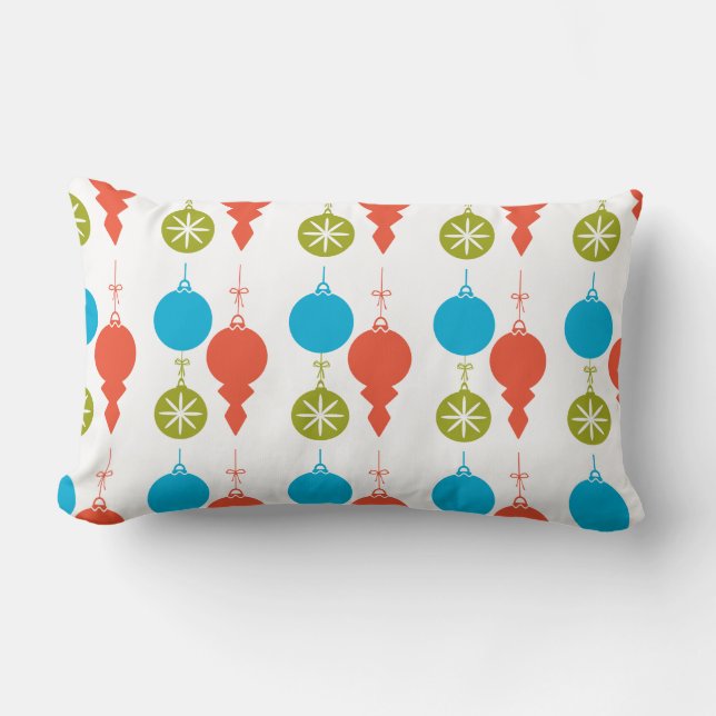 Fun Retro Mid Century Christmas Ornaments Lumbar Pillow (Front)