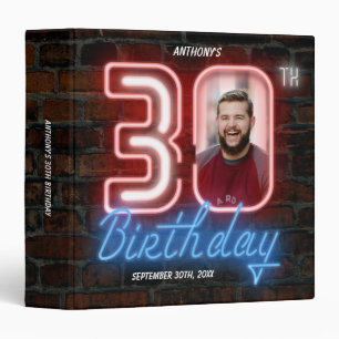 Fun Retro Neon Sign 30th Birthday Custom Photo Binder