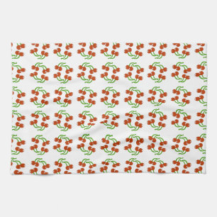 Fun Retro Nostalgia Red Cherry Pattern Kitchen Towel