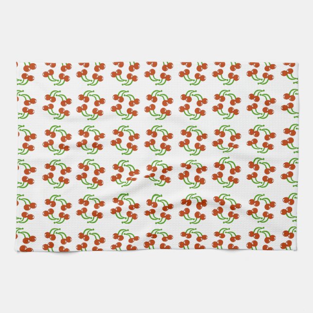Fun Retro Nostalgia Red Cherry Pattern Kitchen Towel (Horizontal)