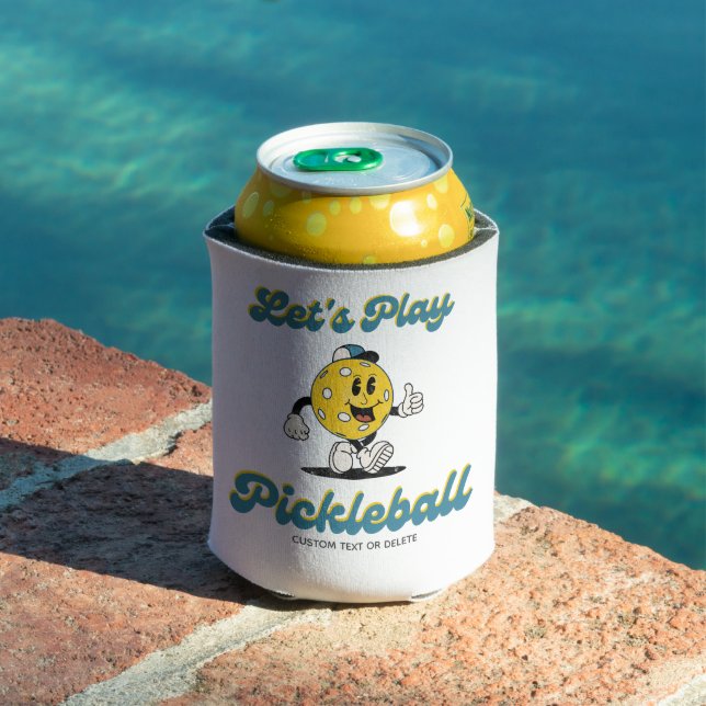 Fun Retro Pickleball Cartoon Mascot Personalized  Can Cooler (In Situ Pool)