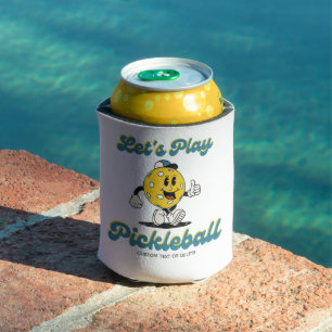Fun Retro Pickleball Cartoon Mascot Personalized Can Cooler