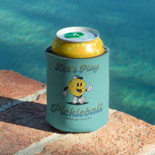 Fun Retro Pickleball Cartoon Mascot Personalized Can Cooler