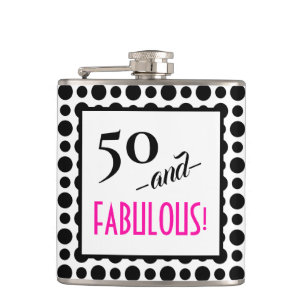 Fun Retro Polka Dot 50 and FABULOUS! Birthday Hip Flask