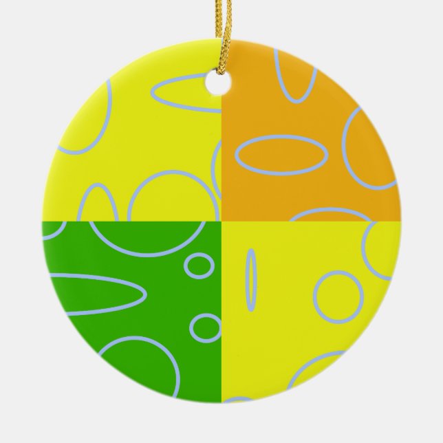 Fun Retro Quad Yellow Green Orange Geometric  Ceramic Ornament (Front)
