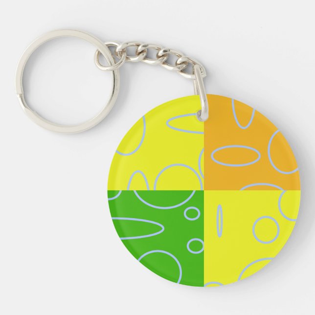 Fun Retro Quad Yellow Green Orange Geometric  Keychain (Front)