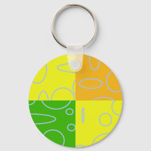 Fun Retro Quad Yellow Green Orange Geometric Keychain