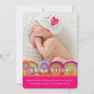 Fun Retro Rainbow Circles Baby Girl Photo Birth Holiday Card