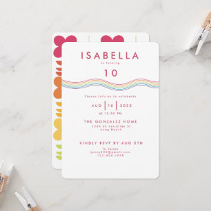 Fun Retro Rainbow Flowers Birthday Invitation