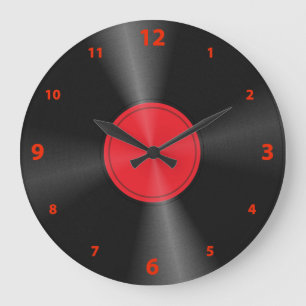 Fun, Retro, Record Album Red & Black Large Clock