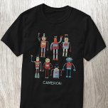 Fun Retro Robot Personalized T-Shirt<br><div class="desc">Fun, friendly and helpful looking retro 1950s style robots. Grandad probably made these in his shed. Artificial Intelligence, but not in a scary way. Change the name to personalize.</div>