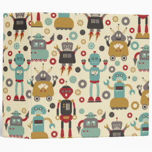 Fun Retro Robots Illustrated Pattern (Cream) Binder