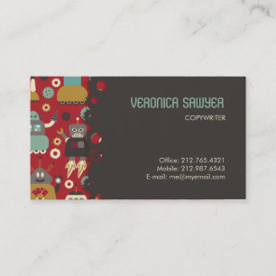 Fun Retro Robots Illustrated Pattern (Red) Business Card