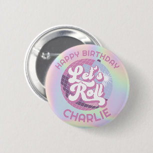 Fun Retro Roller Skating Girls Birthday Favors 2 Inch Round Button