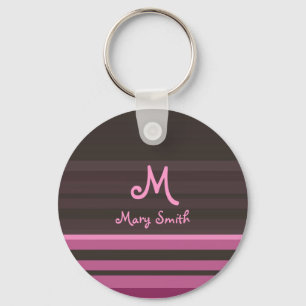 Fun retro stripes with custom name pink keychain