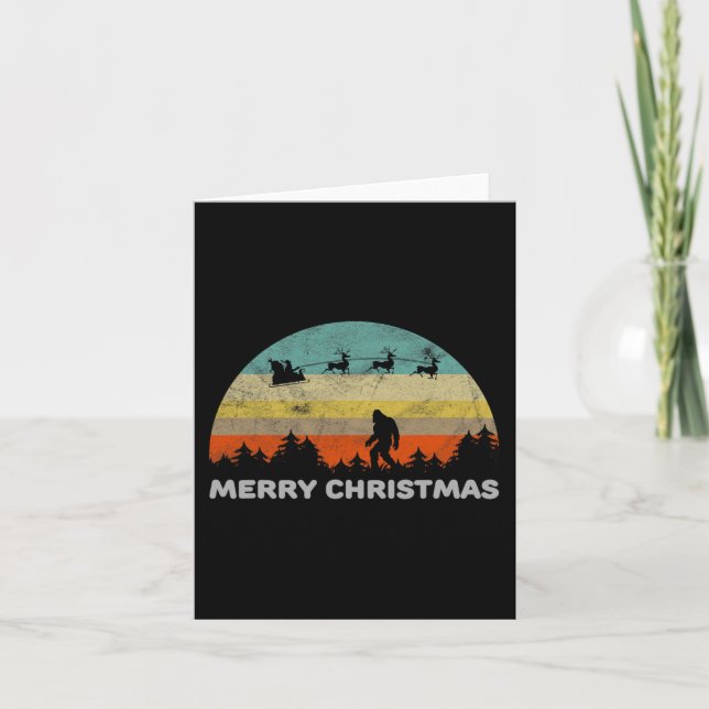 Fun Retro Style Big Foot Merry Christmas Yeti  Card (Front)