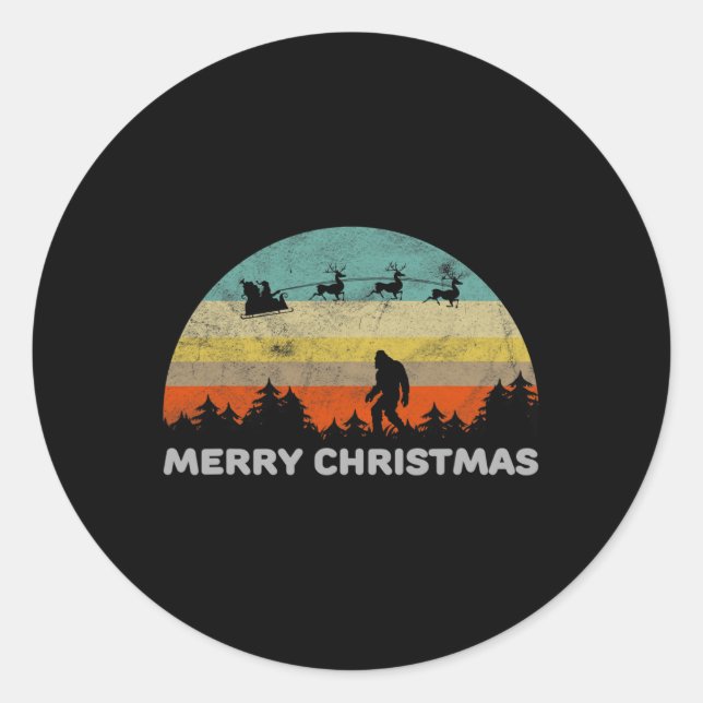 Fun Retro Style Big Foot Merry Christmas Yeti  Classic Round Sticker (Front)