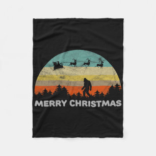 Fun Retro Style Big Foot Merry Christmas Yeti Fleece Blanket