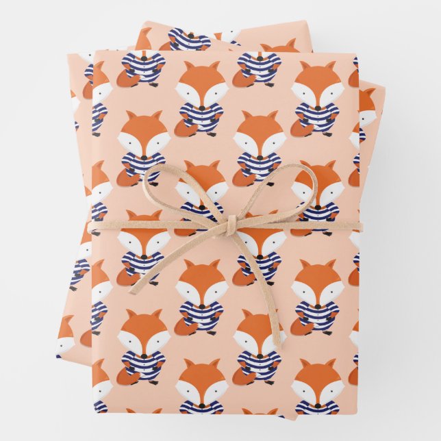 Fun Retro Swimsuit Fox Animal Wrapping Paper Sheet (In situ)