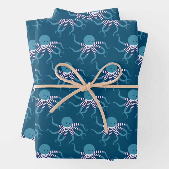 Fun Retro Swimsuit Octopus Animal Wrapping Paper Sheet (In situ)