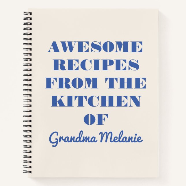 Fun Retro Typography Cream Blue Grandma Recipe Notebook (Front)