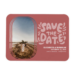 Fun Retro Typography Photo Wedding Save the Date Magnet