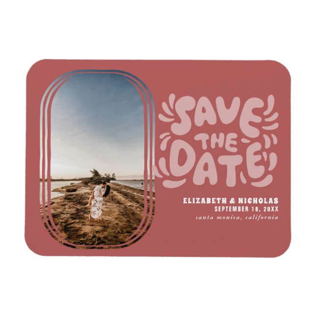 Fun Retro Typography Photo Wedding Save the Date Magnet (Horizontal)