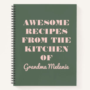Fun Retro Typography Pink and Green Grandma Recipe Notebook