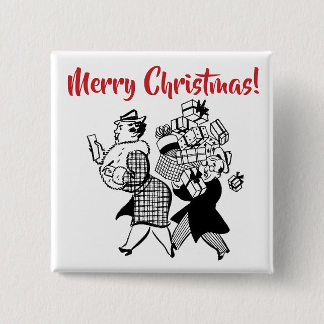 Fun Retro Vintage Cartoon Christmas Button (Front)