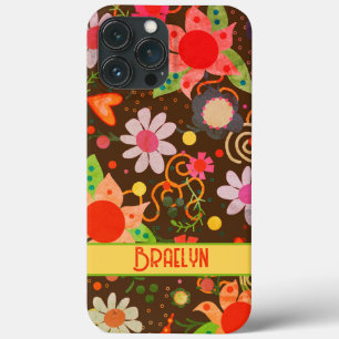 Fun Retro Vintage Floral Happy Customized Name iPhone 13 Pro Max Case