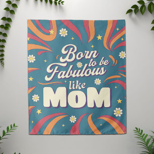 Fun Retro Vintage Psychedelic Mom Quote Typography Tapestry