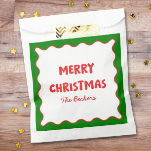 Fun Retro Wavy Red and Green Custom Chic Christmas Favour Bag