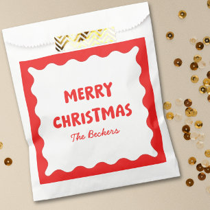 Fun Retro Wavy Red and White Custom Chic Christmas Favour Bag