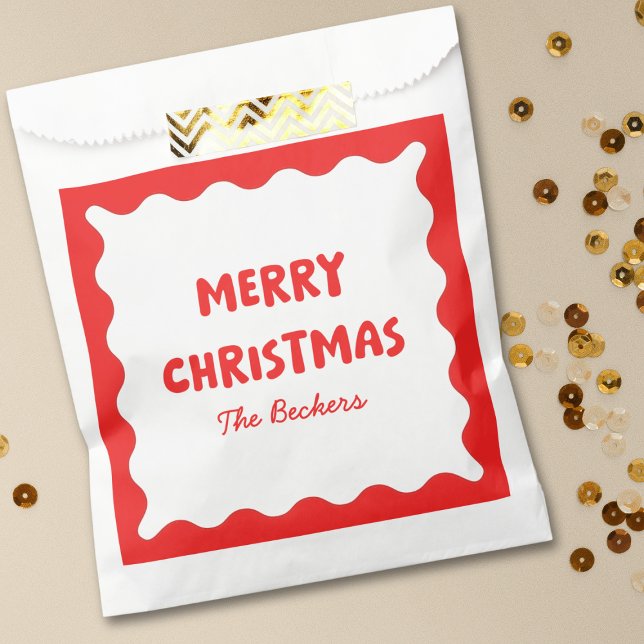Fun Retro Wavy Red and White Custom Chic Christmas Favour Bag (Creator Uploaded)