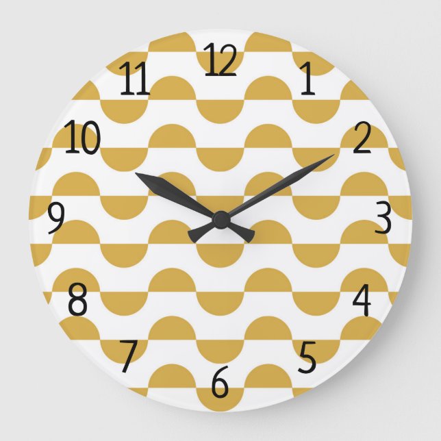 Fun Retro Wavy Semi Circle Yellow Large Clock (Front)